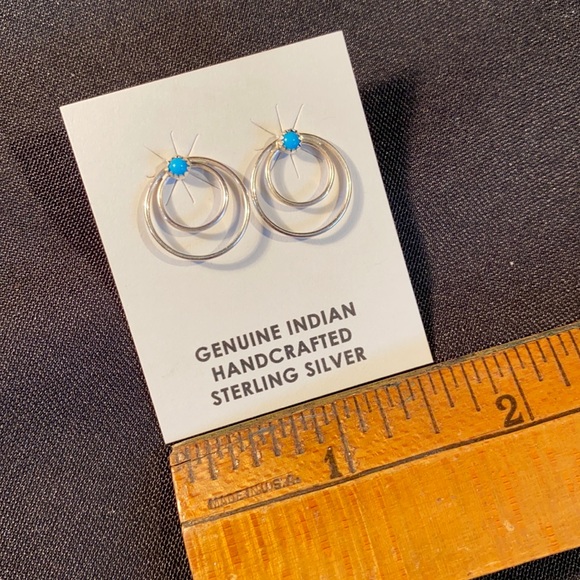 Native American Sterling Silver Turquoise Earrings - Picture 4 of 5